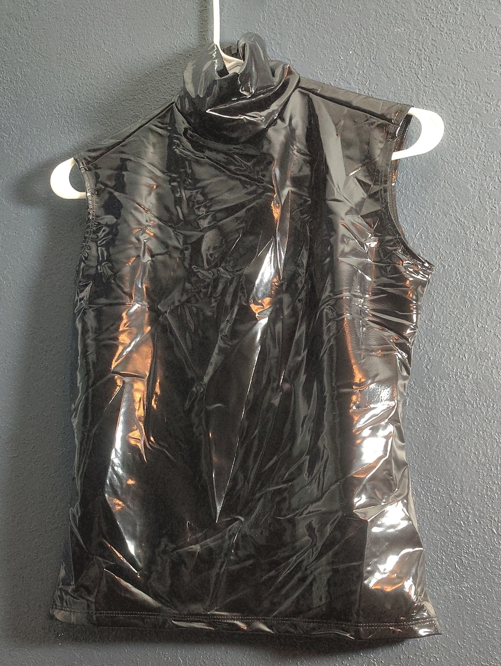 Jennafer Grace Matte Black Vegan Leather Mockneck Tank top Size Medium